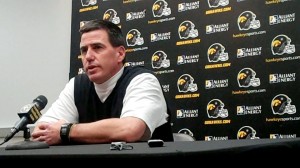 Iowa running backs/special teams coach Chris White discussed spring practices during his press conference held Wednesday, April 10, 2013, at the Hayden Fry Football Complex in Iowa City. White joined the Hawkeyes in February after serving four years as an assistant with the Minnesota Vikings.