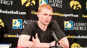 Iowa junior forward Aaron White reflects back on his recent experience representing Team USA at the World University Games earlier this month in Russia during a press conference held Monday, July 22, 2013, at Carver-Hawkeye Arena in Iowa City.
