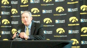 Iowa head coach Kirk Ferentz addresses the media during his press conference at Iowa's Media Day on Thursday, Aug. 8, 2013, at Carver-Hawkeye Arena in Iowa City. Ferentz is entering his 15th season as the Hawkeyes' head coach.