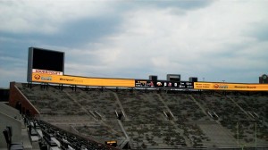 The Northwest corner portion of the new video board behind the North end zone at Kinnick Stadium.