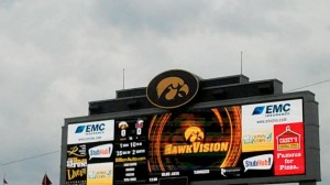 This is what the scoreboard behind the South end zone at Kinnick Stadium will look throughout the majority of games this fall.