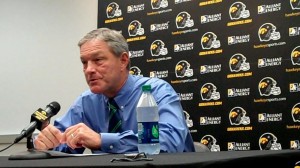 Iowa head coach Kirk Ferentz discusses the Hawkeyes' upcoming game against Western Michigan during his weekly press conference held Tuesday, Sept. 17, 2013, at the Hayden Fry Football Complex in Iowa City.
