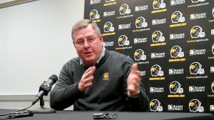 Iowa offensive coordinator Greg Davis discusses the Hawkeye offense during his press conference held Tuesday, Oct. 8, 2013, at the Hayden Fry Football Complex in Iowa City.