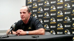 Iowa defensive coordinator Phil Parker discusses the Hawkeye defense during his press conference held Tuesday, Oct. 8, 2013, at the Hayden Fry Football Complex in Iowa City.