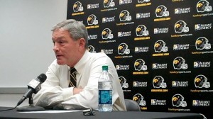 Iowa head coach Kirk Ferentz discusses the Hawkeyes' upcoming game against Northwestern during his weekly press conference held Tuesday, Oct. 22, 2013, at the Hayden Fry Football Complex in Iowa City.