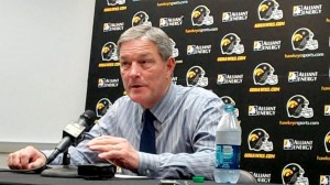 Iowa head coach Kirk Ferentz discusses the Hawkeyes' upcoming game at Purdue during his weekly press conference held Tuesday, Nov. 5, 2013, at the Hayden Fry Football Complex in Iowa City.