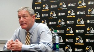 Iowa head coach Kirk Ferentz discusses the Hawkeyes' upcoming game at Nebraska during his weekly press conference held Tuesday, Nov. 26, 2013, at the Hayden Fry Football Complex in Iowa City.