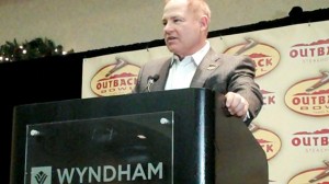 LSU head coach Les Miles discusses the 14th-ranked Tigers' match-up with Iowa in the final Outback Bowl press conference held Tuesday, Dec. 31, 2013, at the Wyndham Tampa Westshore in Tampa, Fla.