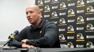 Iowa co-linebackers coach LeVar Woods discusses spring football during his press conference held Wednesday, April 2, 2014, at the Hayden Fry Football Complex in Iowa City. Woods is entering his third season on the Hawkeyes' coaching staff.