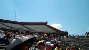 Hundreds of people inside Kinnick Stadium listen to Jim Parker's eulogy during his father Norm Parker's "Celebration of Life" service held Saturday, May 31, 2014. Norm Parker served as Iowa's defensive coordinator from 1999-2011 and died on Jan. 13, 2014.