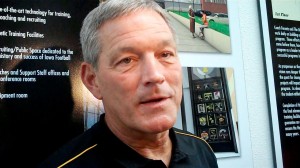 Iowa head coach Kirk Ferentz discusses a variety of matters with the local press on Wednesday, June 18, 2014, at the Hayden Fry Football Complex in Iowa City.